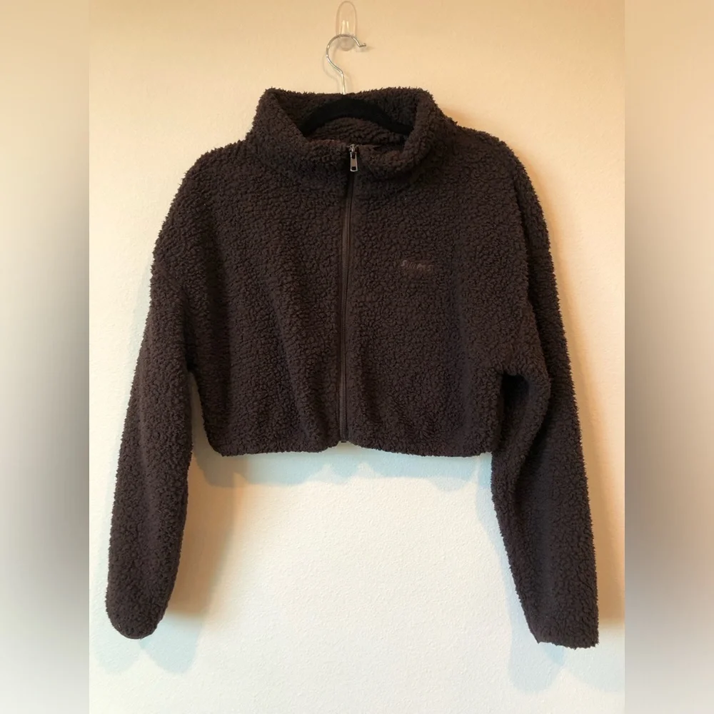 SKIMS Teddy High Pile Fleece Crop Jacket and Joggers Espresso (Set) Size L - Picture 3 of 12